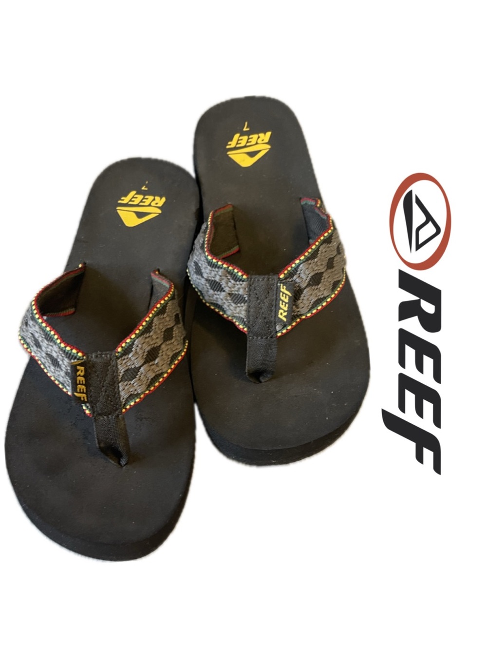 Reef Smoothy Rasta Reggae Flip Flops Woven Strap Thong Sandals Beachwear Men's 7